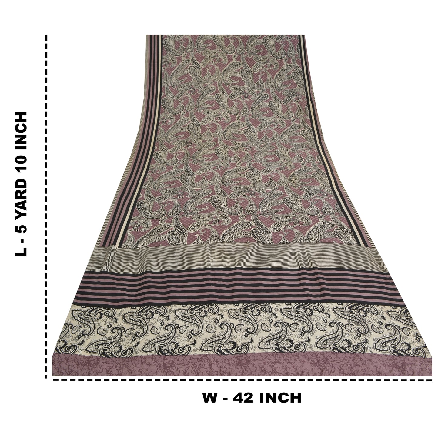 Sanskriti Vintage Sarees Mauve/Black Pure Crepe Silk Print Sari 5yd Craft Sustainable Fabric