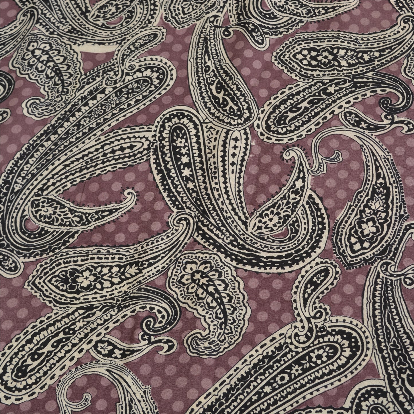 Sanskriti Vintage Sarees Mauve/Black Pure Crepe Silk Print Sari 5yd Craft Sustainable Fabric