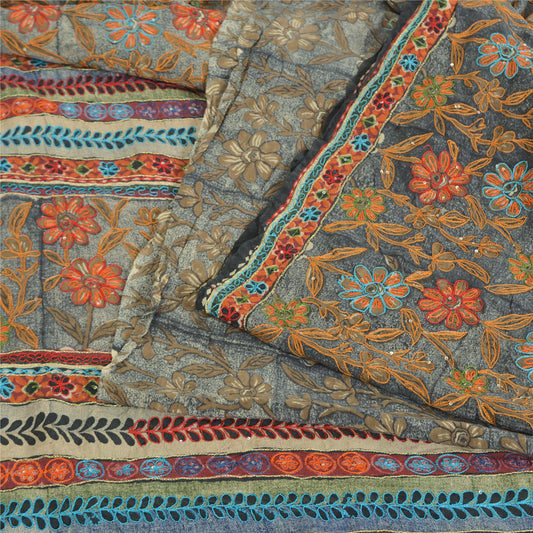 Sanskriti Vintage Sarees Multicolor Pure Crepe Silk Print Sari 5yd Craft Sustainable Fabric