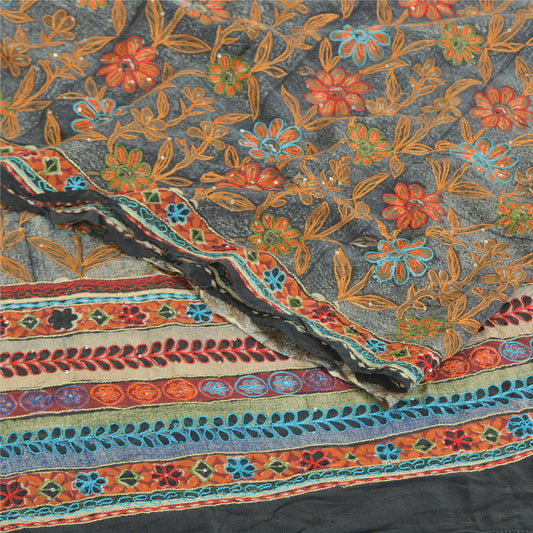 Sanskriti Vintage Sarees Multicolor Pure Crepe Silk Print Sari 5yd Craft Sustainable Fabric