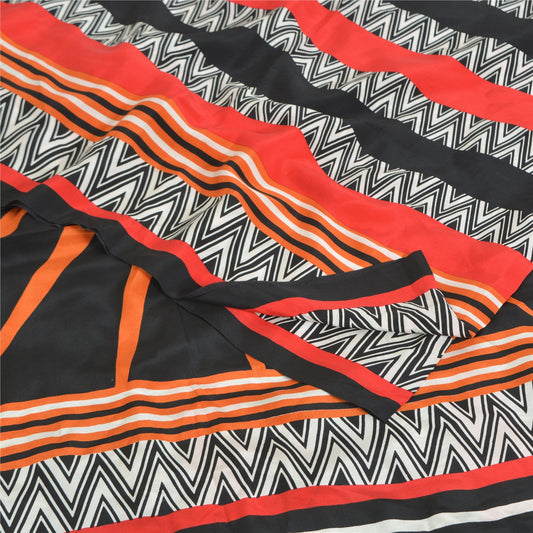 Sanskriti Vintage Sarees Multicolor Pure Crepe Silk Print Sari 6yd Craft Sustainable Fabric