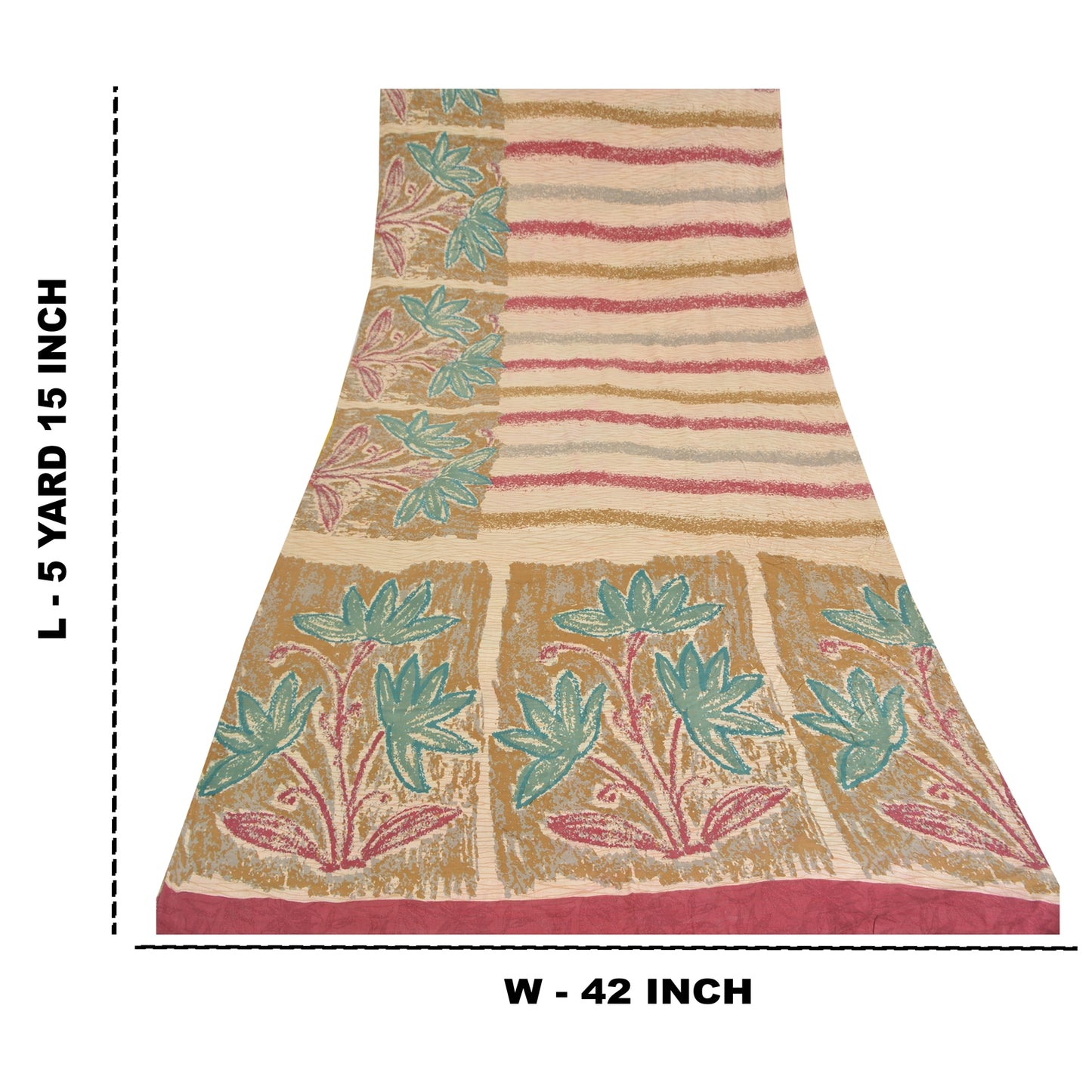 Sanskriti Vintage Sarees Ivory Pure Crepe Silk Printed Sari Floral Craft Sustainable Fabric