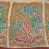 Sanskriti Vintage Sarees Ivory Pure Crepe Silk Printed Sari Floral Craft Sustainable Fabric