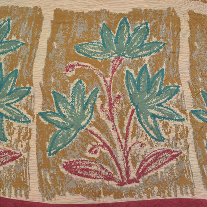 Sanskriti Vintage Sarees Ivory Pure Crepe Silk Printed Sari Floral Craft Sustainable Fabric
