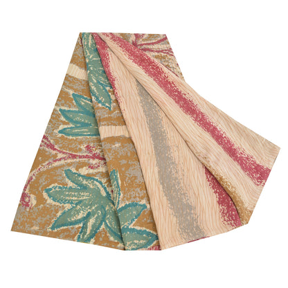 Sanskriti Vintage Sarees Ivory Pure Crepe Silk Printed Sari Floral Craft Sustainable Fabric