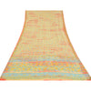 Sanskriti Vintage Sarees Cream 100%Pure Crepe Silk Printed Sari 5yd Craft Sustainable Fabric
