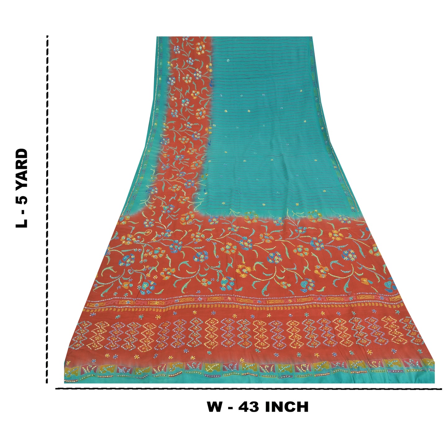 Sanskriti Vintage Sarees Blue Embordered Pure Crepe Print Sari 5yd Craft Sustainable Fabric
