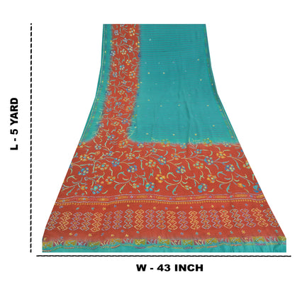 Sanskriti Vintage Sarees Blue Embordered Pure Crepe Print Sari 5yd Craft Sustainable Fabric