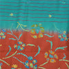 Sanskriti Vintage Sarees Blue Embordered Pure Crepe Print Sari 5yd Craft Sustainable Fabric