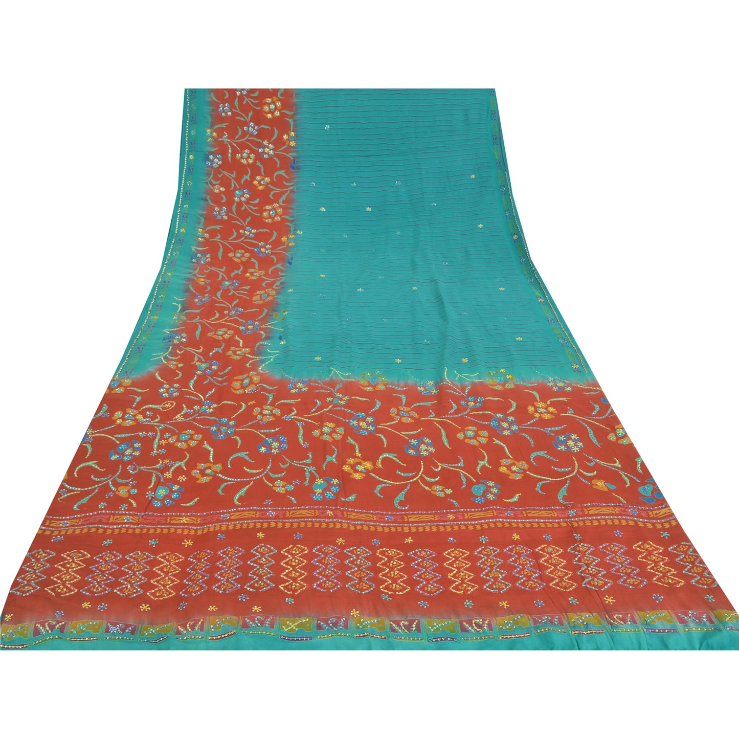 Sanskriti Vintage Sarees Blue Embordered Pure Crepe Print Sari 5yd Craft Sustainable Fabric