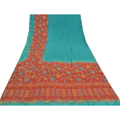Sanskriti Vintage Sarees Blue Embordered Pure Crepe Print Sari 5yd Craft Sustainable Fabric