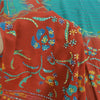 Sanskriti Vintage Sarees Blue Embordered Pure Crepe Print Sari 5yd Craft Sustainable Fabric