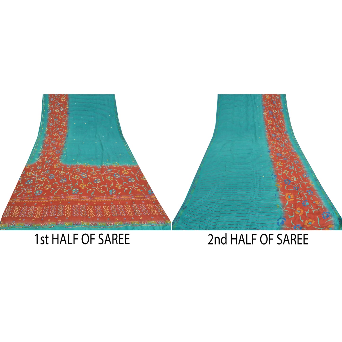 Sanskriti Vintage Sarees Blue Embordered Pure Crepe Print Sari 5yd Craft Sustainable Fabric