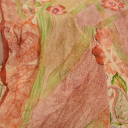 Sanskriti Vintage Sarees Multi Pure Crepe Silk Printed Sari 5yd Craft Sustainable Fabric