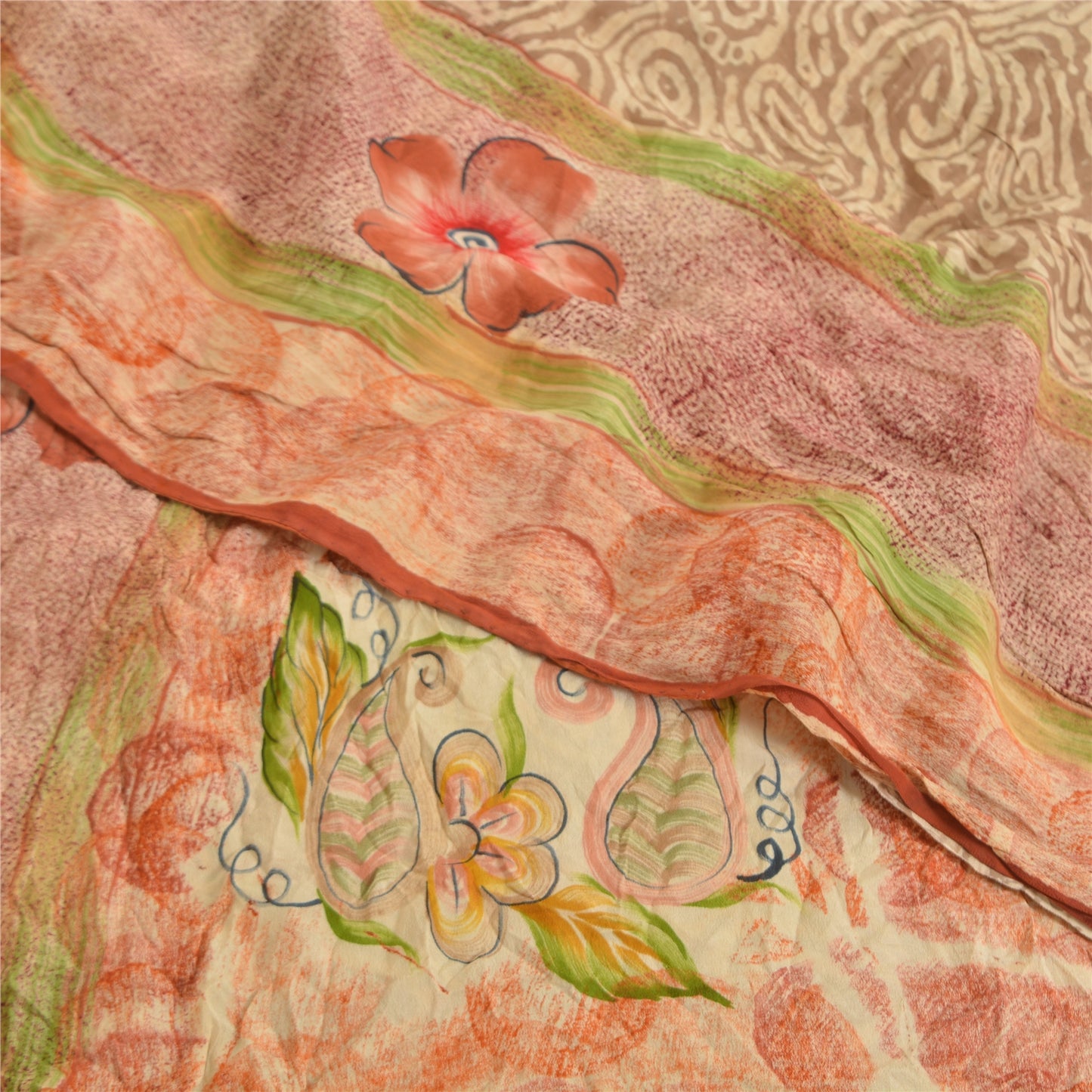 Sanskriti Vintage Sarees Multi Pure Crepe Silk Printed Sari 5yd Craft Sustainable Fabric