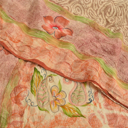 Sanskriti Vintage Sarees Multi Pure Crepe Silk Printed Sari 5yd Craft Sustainable Fabric