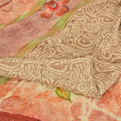 Sanskriti Vintage Sarees Multi Pure Crepe Silk Printed Sari 5yd Craft Sustainable Fabric
