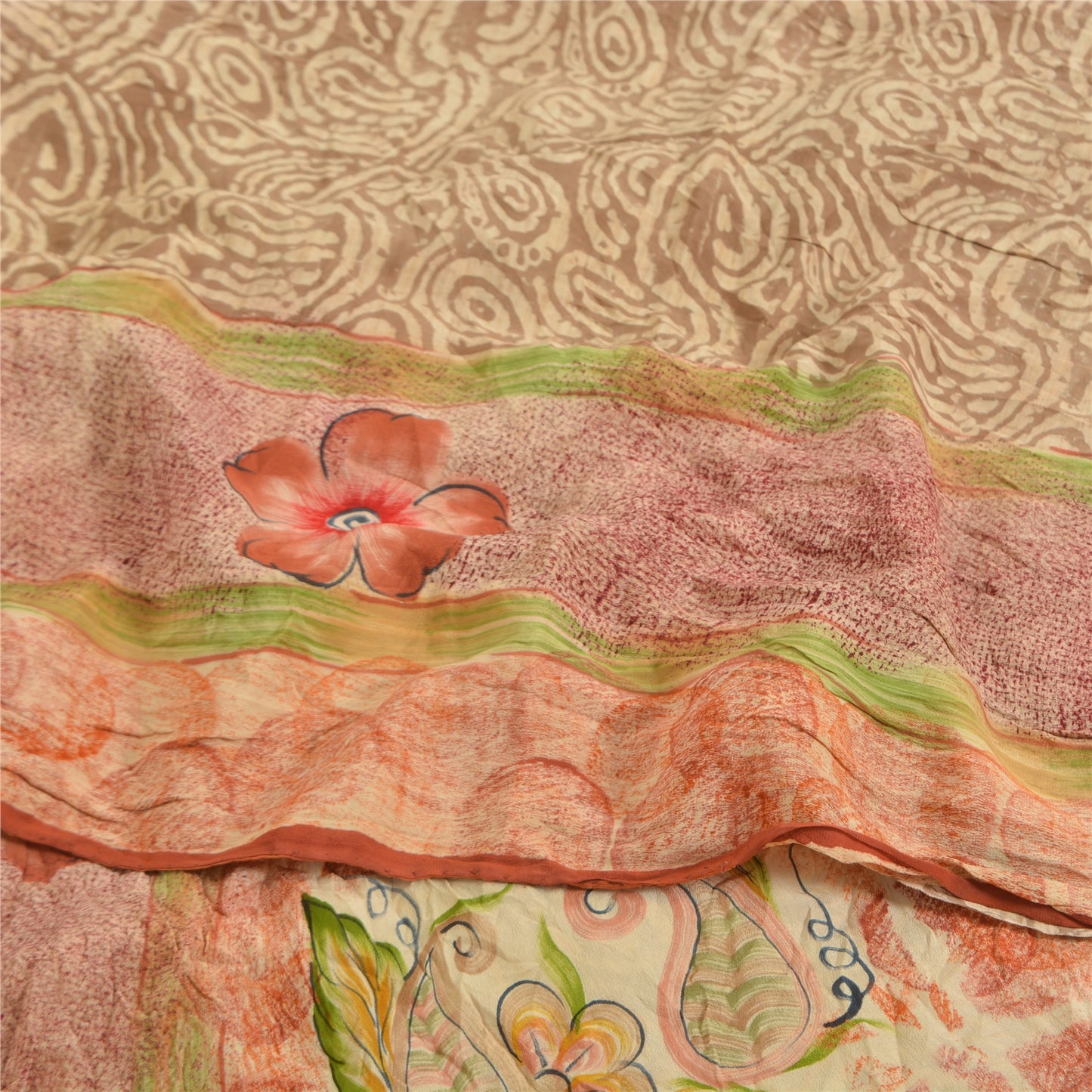 Sanskriti Vintage Sarees Multi Pure Crepe Silk Printed Sari 5yd Craft Sustainable Fabric