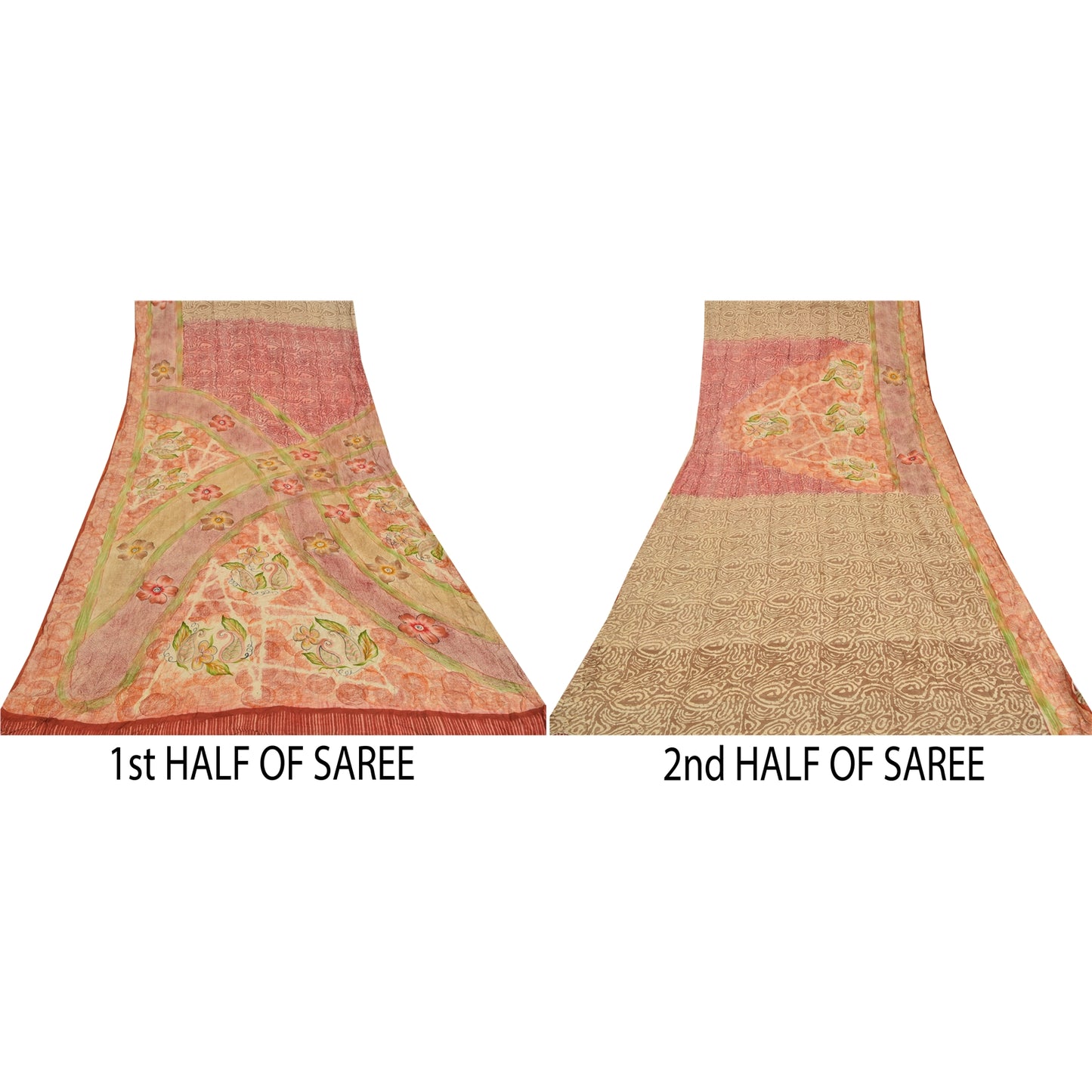 Sanskriti Vintage Sarees Multi Pure Crepe Silk Printed Sari 5yd Craft Sustainable Fabric