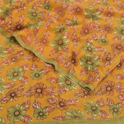 Sanskriti Vintage Sarees Mustard Pure Crepe Silk Printed Sari 5yd Craft Sustainable Fabric