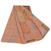 Sanskriti Vintage Sarees Orange/Blue Pure Crepe Silk Print Sari 5yd Craft Sustainable Fabric
