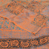 Sanskriti Vintage Sarees Orange/Blue Pure Crepe Silk Print Sari 5yd Craft Sustainable Fabric