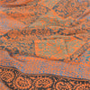 Sanskriti Vintage Sarees Orange/Blue Pure Crepe Silk Print Sari 5yd Craft Sustainable Fabric
