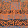 Sanskriti Vintage Sarees Orange/Blue Pure Crepe Silk Print Sari 5yd Craft Sustainable Fabric