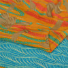 Sanskriti Vintage Sarees Saffron/Blue Pure Crepe Silk Printed Sari 5yd Sustainable Fabric