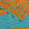 Sanskriti Vintage Sarees Saffron/Blue Pure Crepe Silk Printed Sari 5yd Sustainable Fabric