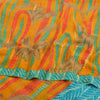 Sanskriti Vintage Sarees Saffron/Blue Pure Crepe Silk Printed Sari 5yd Sustainable Fabric