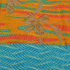 Sanskriti Vintage Sarees Saffron/Blue Pure Crepe Silk Printed Sari 5yd Sustainable Fabric