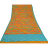 Sanskriti Vintage Sarees Saffron/Blue Pure Crepe Silk Printed Sari 5yd Sustainable Fabric