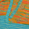 Sanskriti Vintage Sarees Saffron/Blue Pure Crepe Silk Printed Sari 5yd Sustainable Fabric
