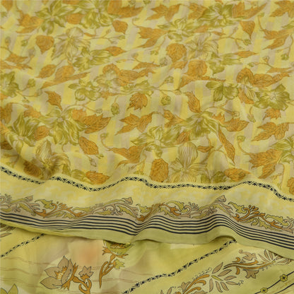Sanskriti Vintage Sarees Green Pure Crepe Silk Printed Sari Floral Craft Sustainable Fabric