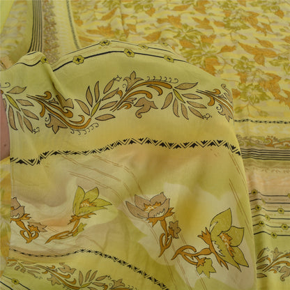 Sanskriti Vintage Sarees Green Pure Crepe Silk Printed Sari Floral Craft Sustainable Fabric