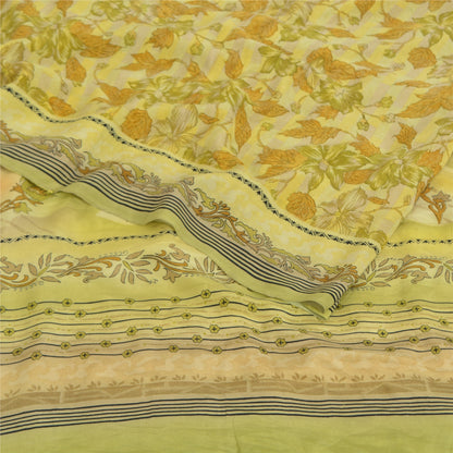 Sanskriti Vintage Sarees Green Pure Crepe Silk Printed Sari Floral Craft Sustainable Fabric