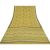 Sanskriti Vintage Sarees Green Pure Crepe Silk Printed Sari Floral Craft Sustainable Fabric