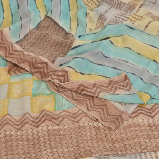 Sanskriti Vintage Sarees Multicolor Pure Crepe Silk Print Sari 5yd Craft Sustainable Fabric