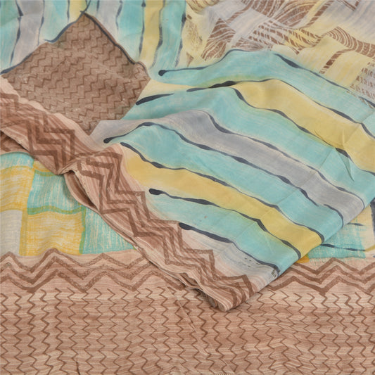 Sanskriti Vintage Sarees Multicolor Pure Crepe Silk Print Sari 5yd Craft Sustainable Fabric