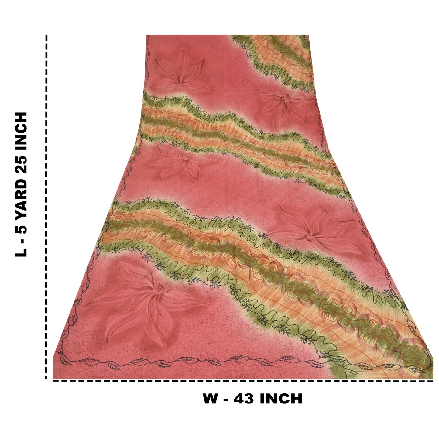 Sanskriti Vintage Saree Pink 100% Pure Crepe Silk Floral Printed Sari 5.5+Yd Craft Fabric Create Dresses, Kaftan, Skirt, Tops, Projects