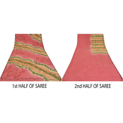 Sanskriti Vintage Saree Pink 100% Pure Crepe Silk Floral Printed Sari 5.5+Yd Craft Fabric Create Dresses, Kaftan, Skirt, Tops, Projects