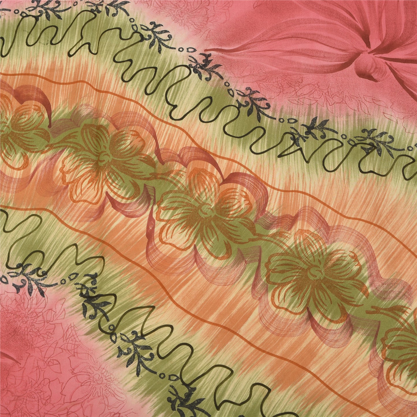 Sanskriti Vintage Saree Pink 100% Pure Crepe Silk Floral Printed Sari 5.5+Yd Craft Fabric Create Dresses, Kaftan, Skirt, Tops, Projects