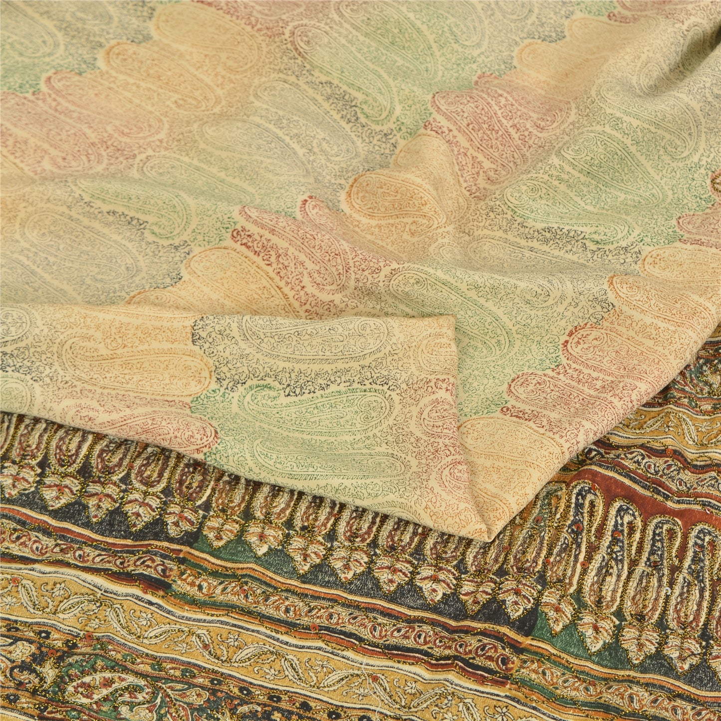 Sanskriti Vintage Sarees Multi Pure Crepe Silk Printed Sari 5yd Craft Sustainable Fabric