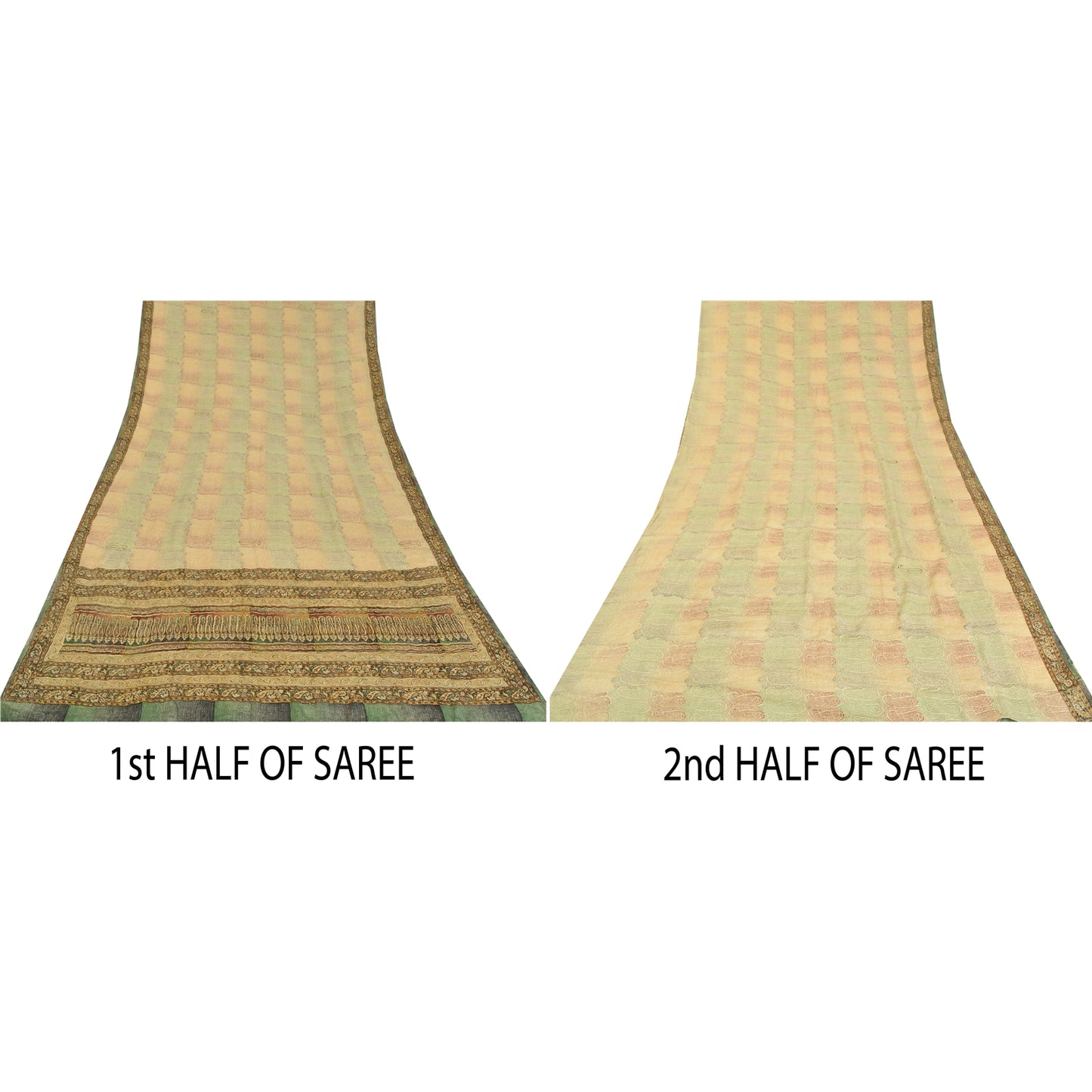 Sanskriti Vintage Sarees Multi Pure Crepe Silk Printed Sari 5yd Craft Sustainable Fabric