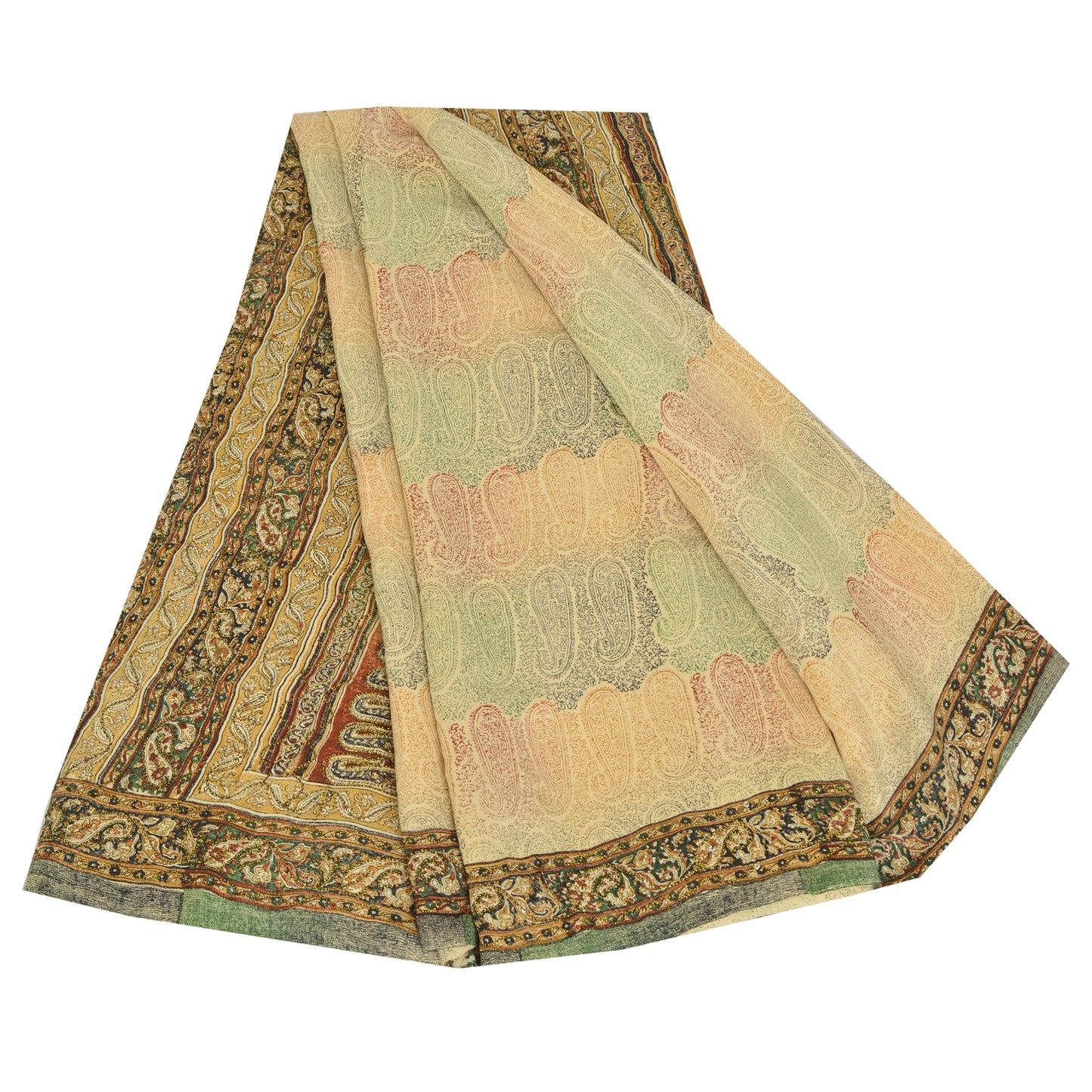 Sanskriti Vintage Sarees Multi Pure Crepe Silk Printed Sari 5yd Craft Sustainable Fabric