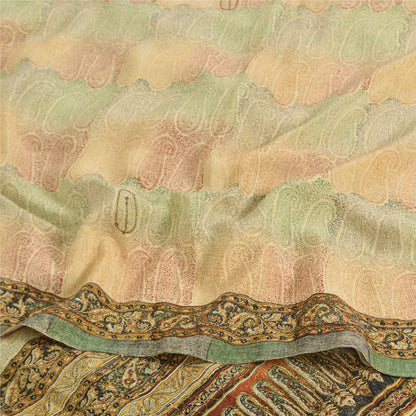 Sanskriti Vintage Sarees Multi Pure Crepe Silk Printed Sari 5yd Craft Sustainable Fabric