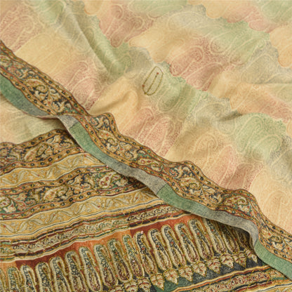 Sanskriti Vintage Sarees Multi Pure Crepe Silk Printed Sari 5yd Craft Sustainable Fabric