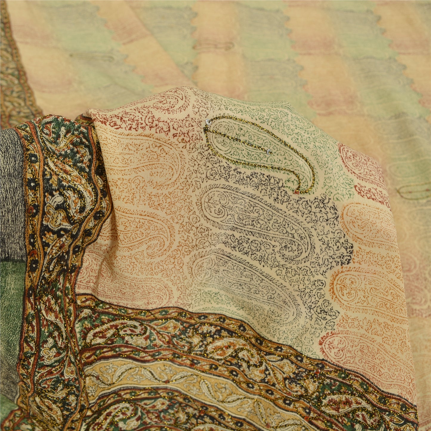 Sanskriti Vintage Sarees Multi Pure Crepe Silk Printed Sari 5yd Craft Sustainable Fabric