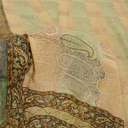 Sanskriti Vintage Sarees Multi Pure Crepe Silk Printed Sari 5yd Craft Sustainable Fabric